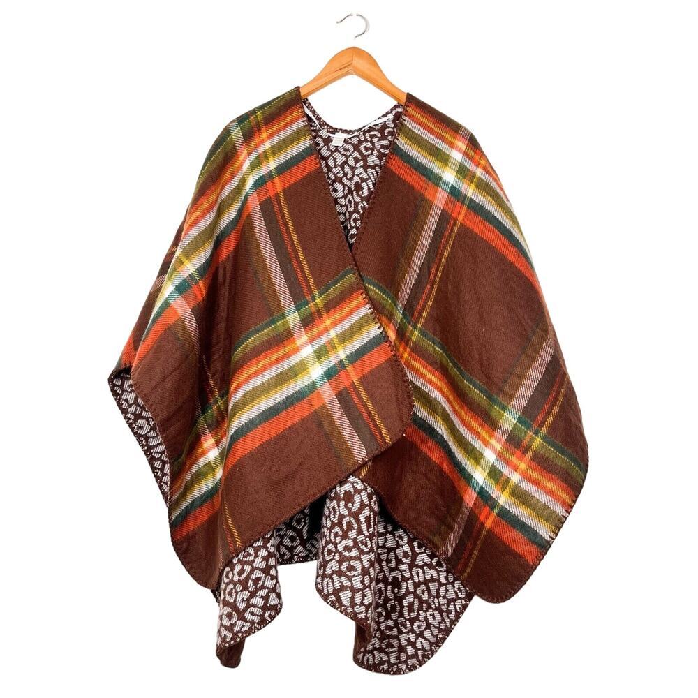 Cato Women’s Multicolored‎ Plaid Poncho Cape Sweater Wrap Cardigan One Size Cozy